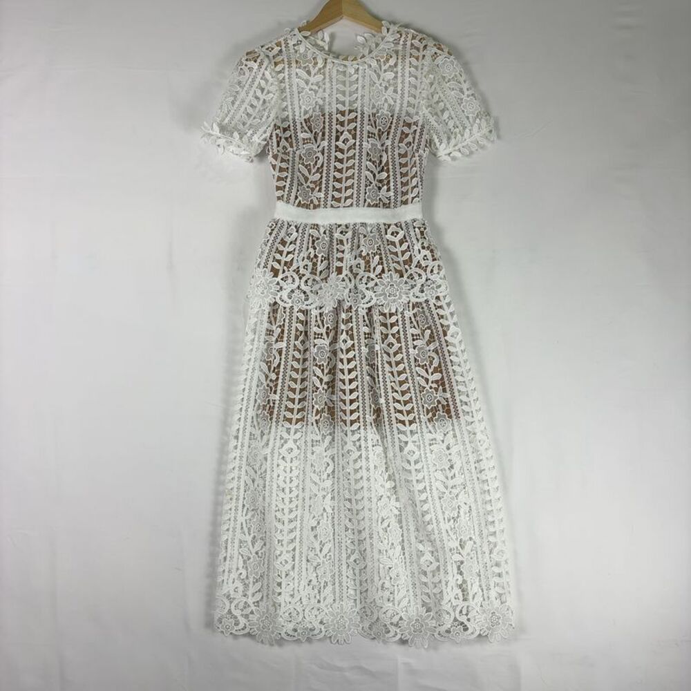 Self-Portrait White Floral Lace Tiered Maxi Dress